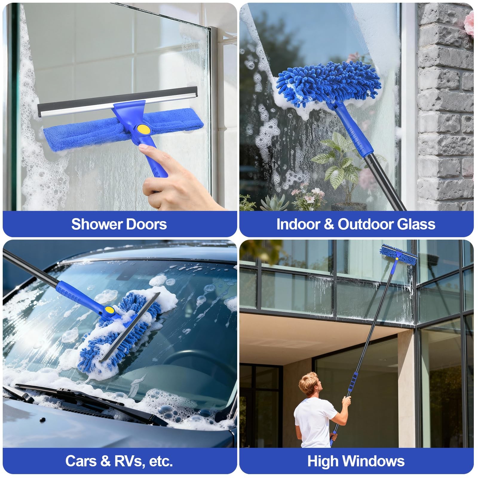 4-in-1 Squeegee for Window Cleaning Kit with Storage Bag, 79” Squeegee Windo…