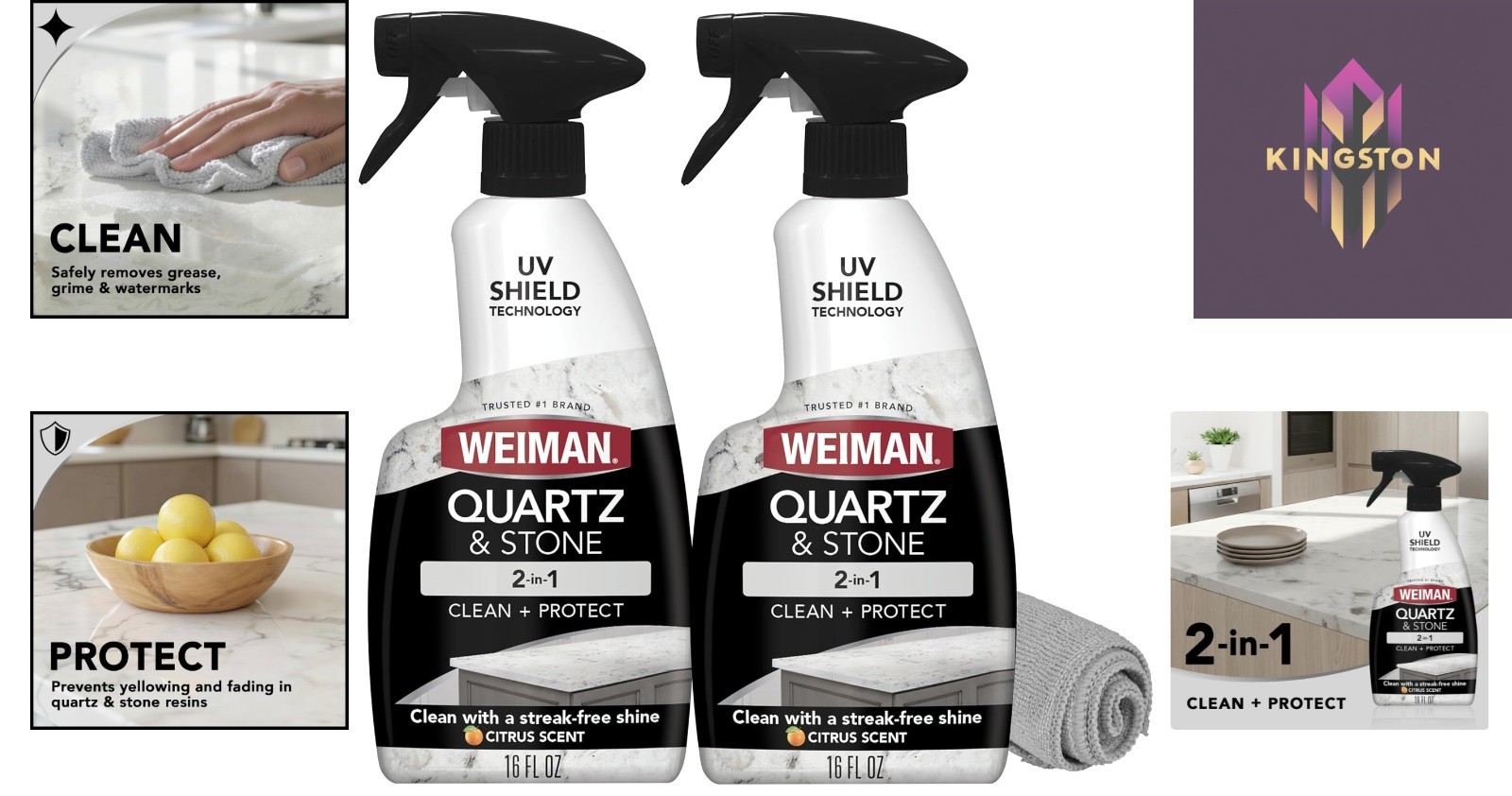 Natural pH Neutral Quartz Cleaner 2-Pack – Effortless Shine & Streak-Free Finish