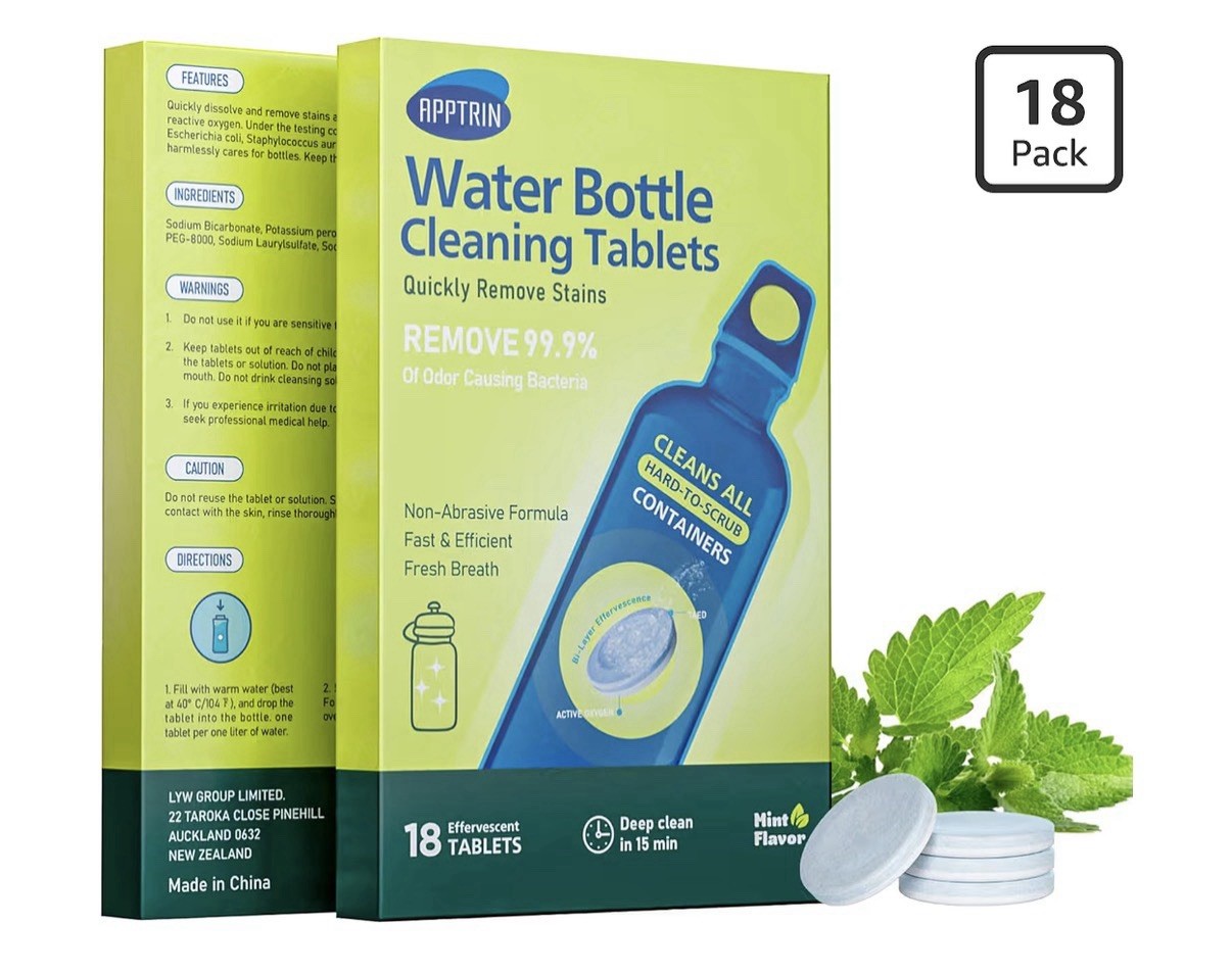 Water Bottle Cleaning Tablets, 18 Pack Bottle Clean Tablet 4 PACK (72 Tabs)