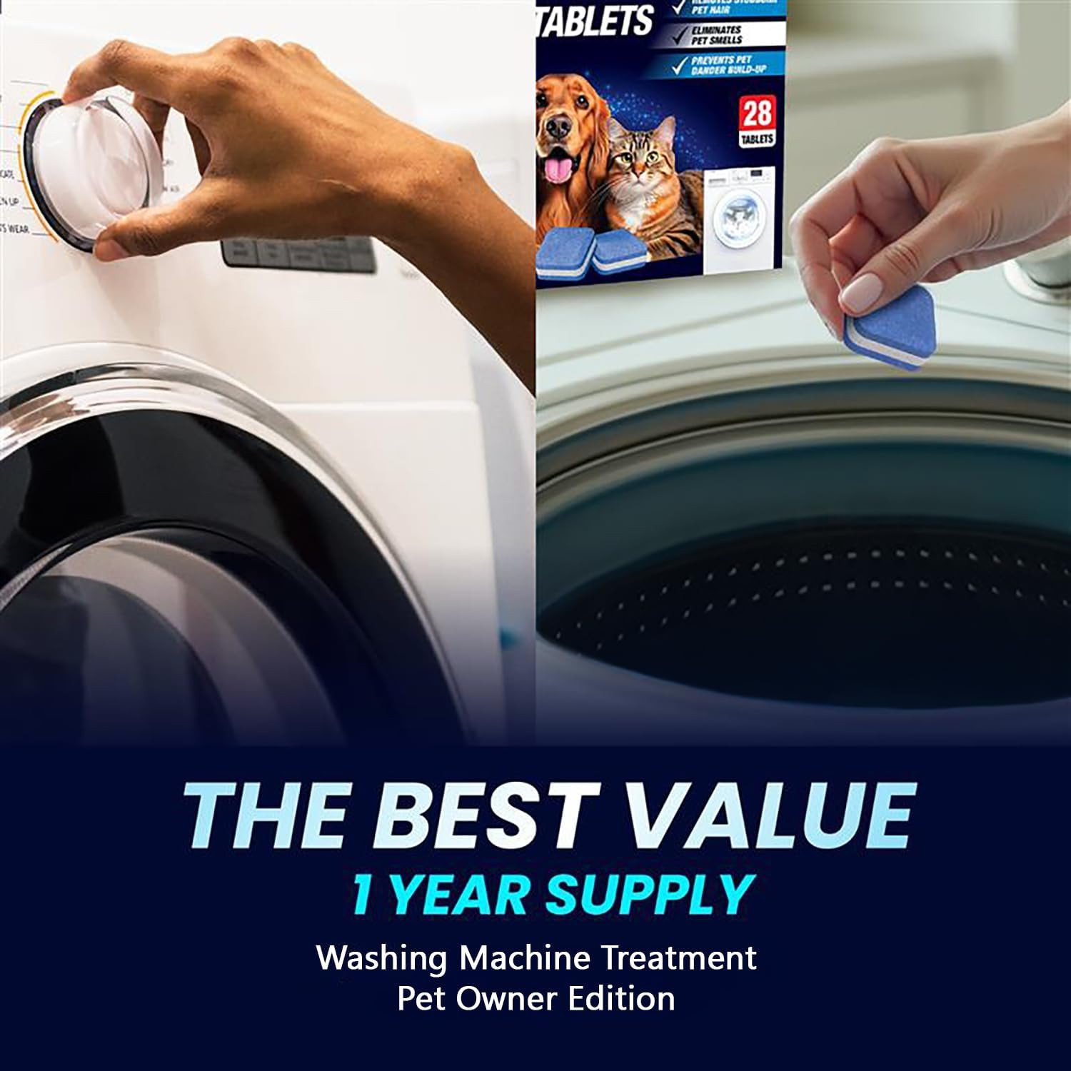 Washing Machine Cleaner Pro Tablets for Pet Owners – 28 Pack, Front & Top Load W