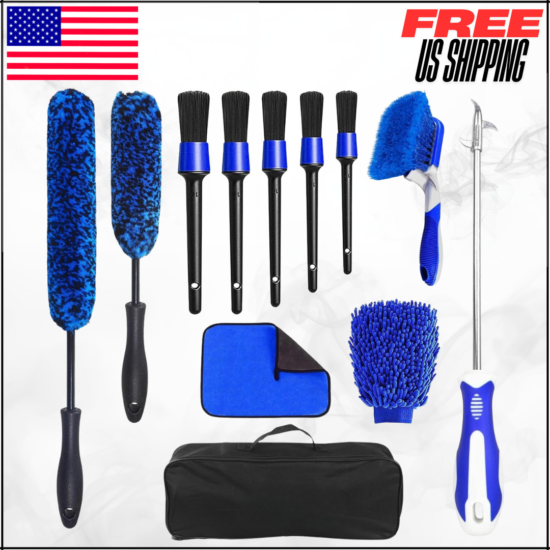 Car Detailing Cleaning Wheel Rim Tire Brush Bendable Durable Supplies Set 12PC