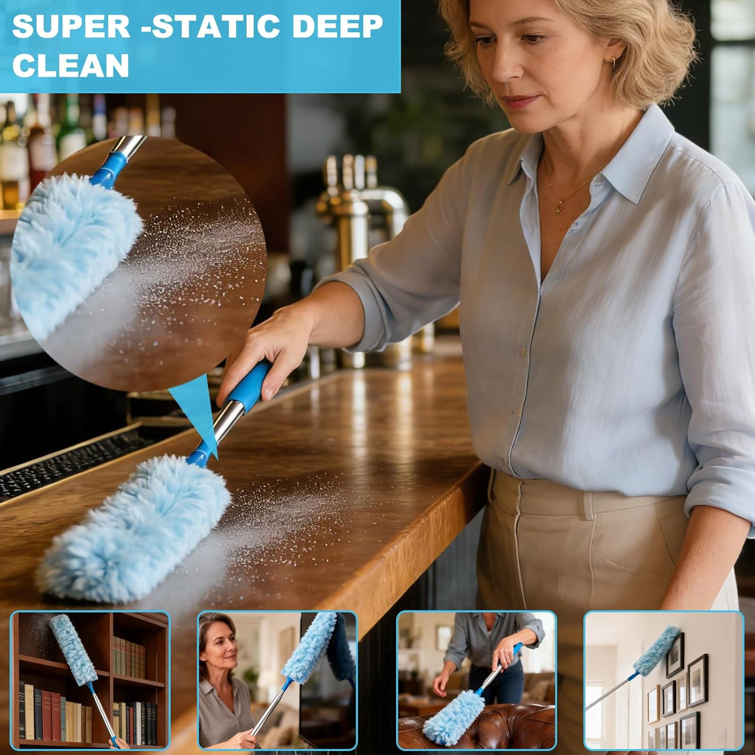 100 Inch Extended Handle Duster Heavy Duty Dusting 360° Duster Refills Kit, Micr
