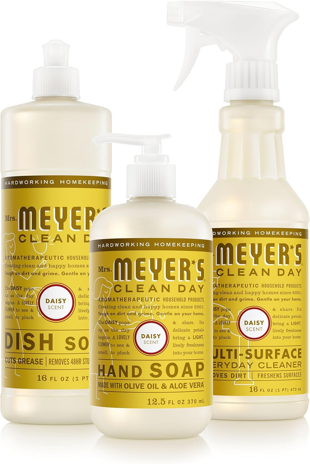 Mrs Meyers Kitchen Basics Set Daisy Scent Hand Soap Dish Soap Surface Spray Kit