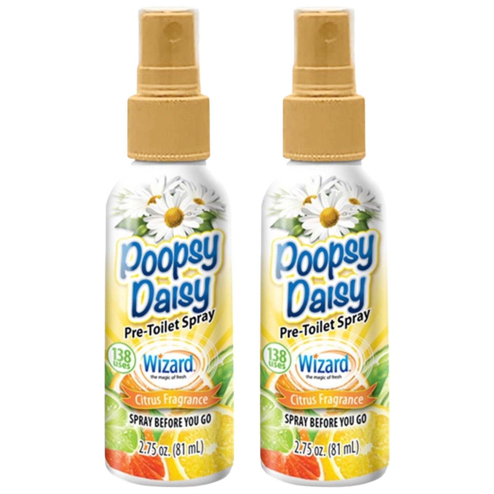 Poopsy Daisy Pre-Toilet Spray – Citrus Fragrance – 100 Uses, 2oz. (Pack of 2)