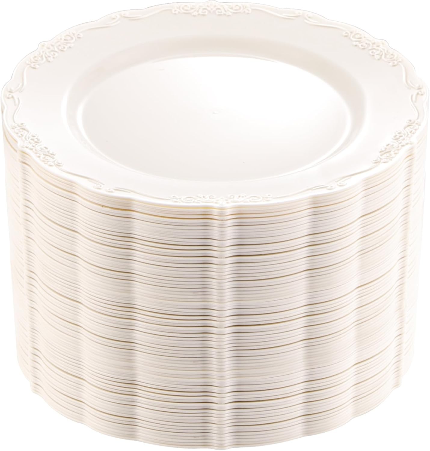 DaYammi 60PCS Ivory Plastic Plates, Fancy Plastic Plates Disposable Heavy Duty