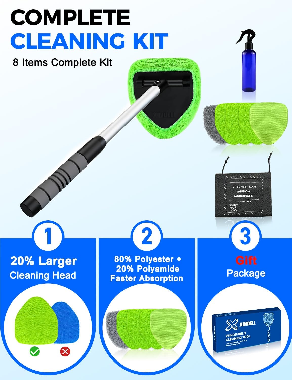 XINDELL Interior Windshield Cleaner Tool – Car Interior Window Cleaning Kit w…