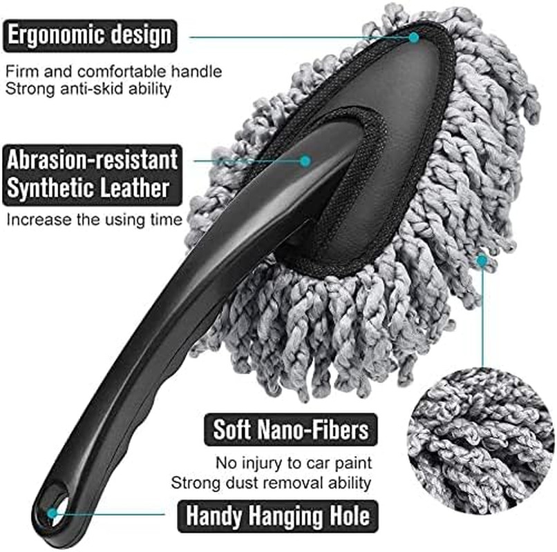 Multi-Functional Car Duster Cleaning Dirt Dust Clean Brush Dusting Tool Mop Gray