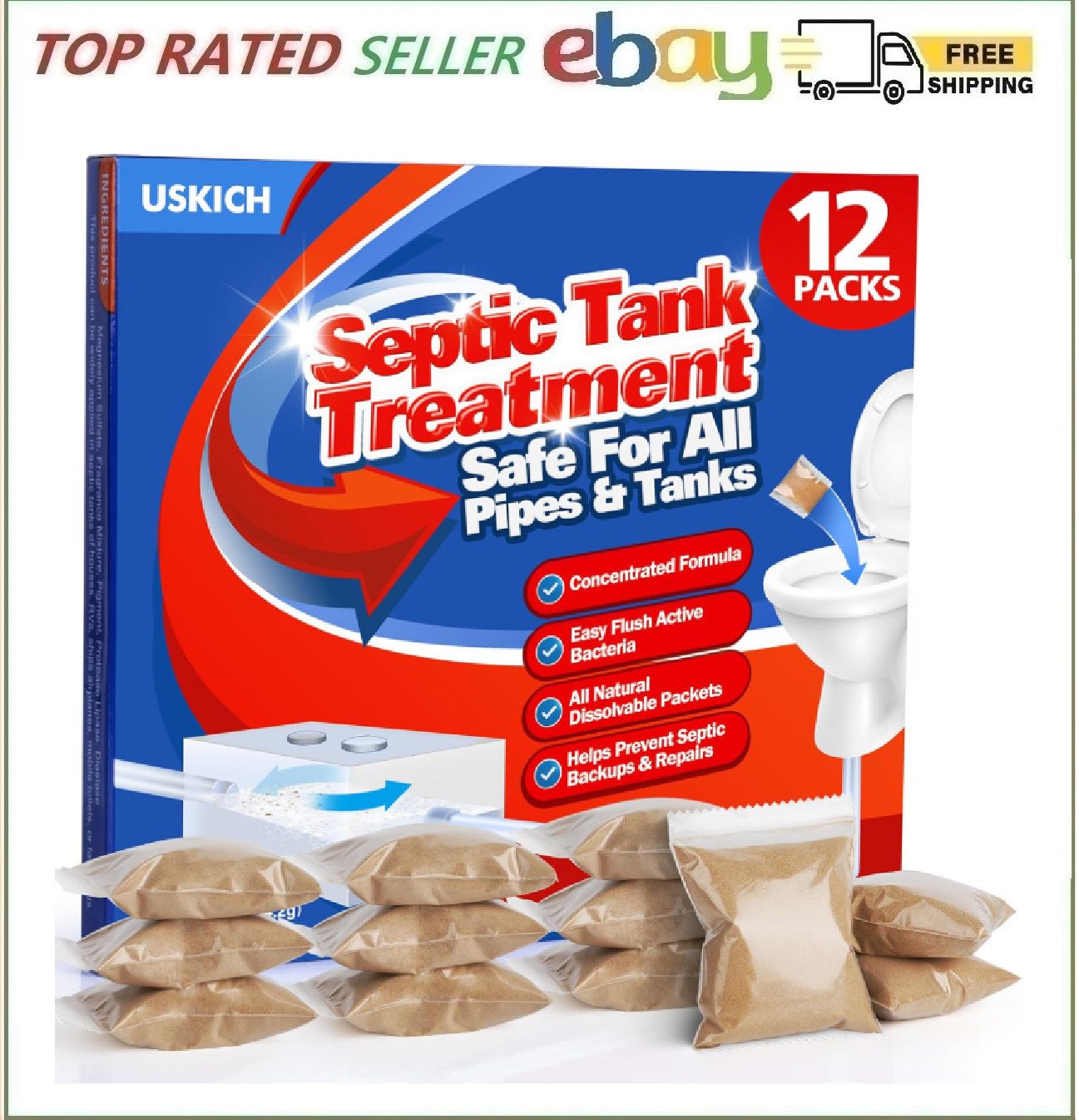 Septic Tank Treatment,1 Year Supply Septic Pods (12 pcs),1 Flush per Month Septi