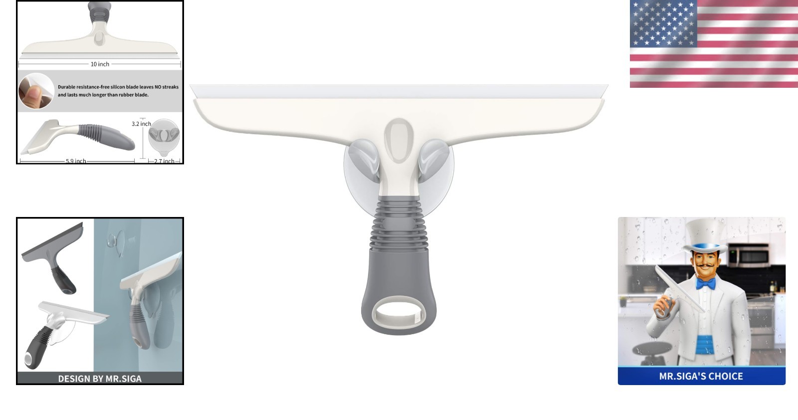 Heavy-Duty 10-Inch Multi-Purpose Squeegee with Suction Hook – Modern Design
