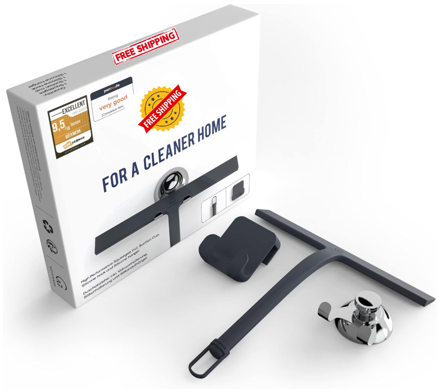 Shower Squeegee for Glass, Silicone Window Wiper, Bathroom Cleaner – Black, 9″