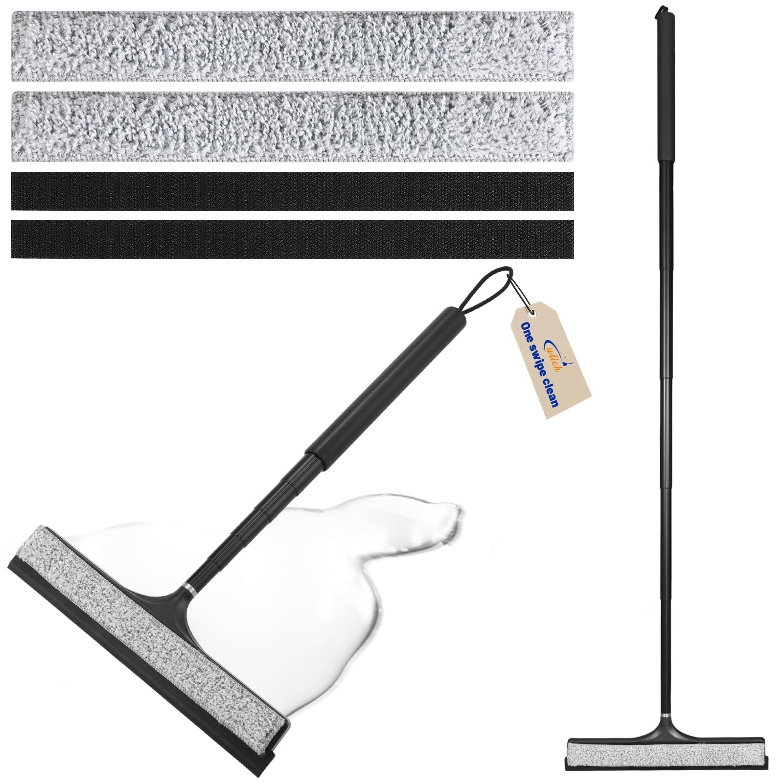 Shower Squeegee with Long Handle, Telescoping Window and Floor Extendable Squ…