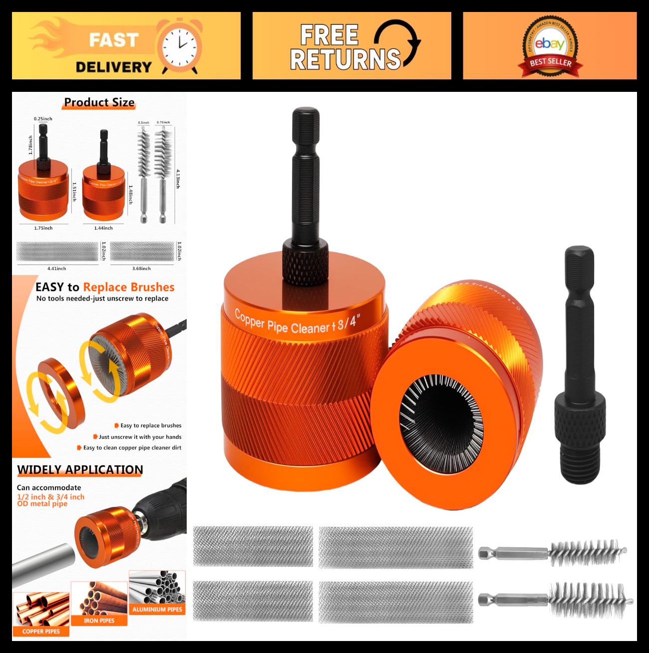 “Drill Pipe Cleaner Set – 1/2″ & 3/4″ Brushes, Hex Shank, Rust & Stain Remover”