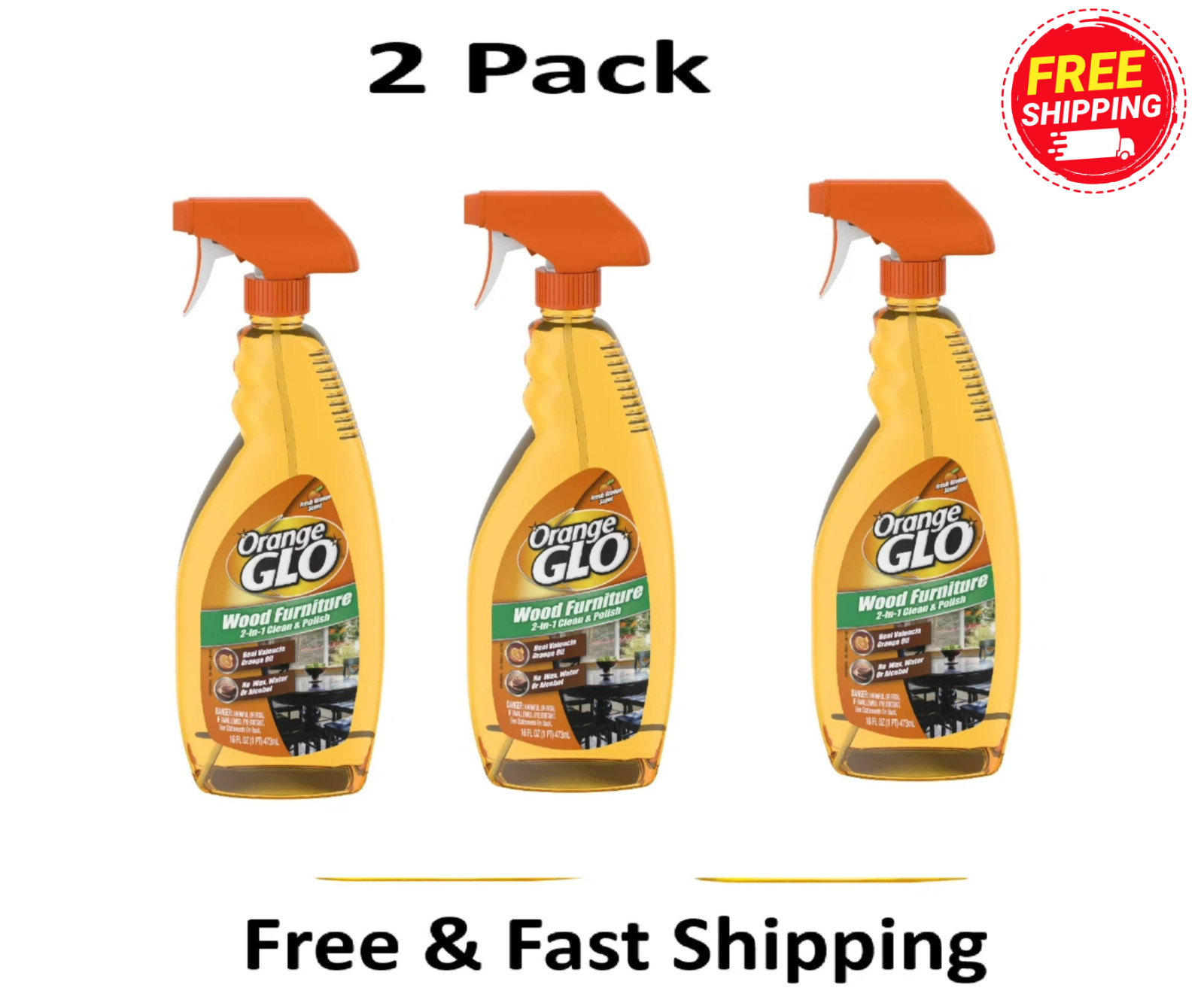 Orange Glo Wood Furniture 2-in-1 Clean & Polish Spray, 16 oz Pack of 3