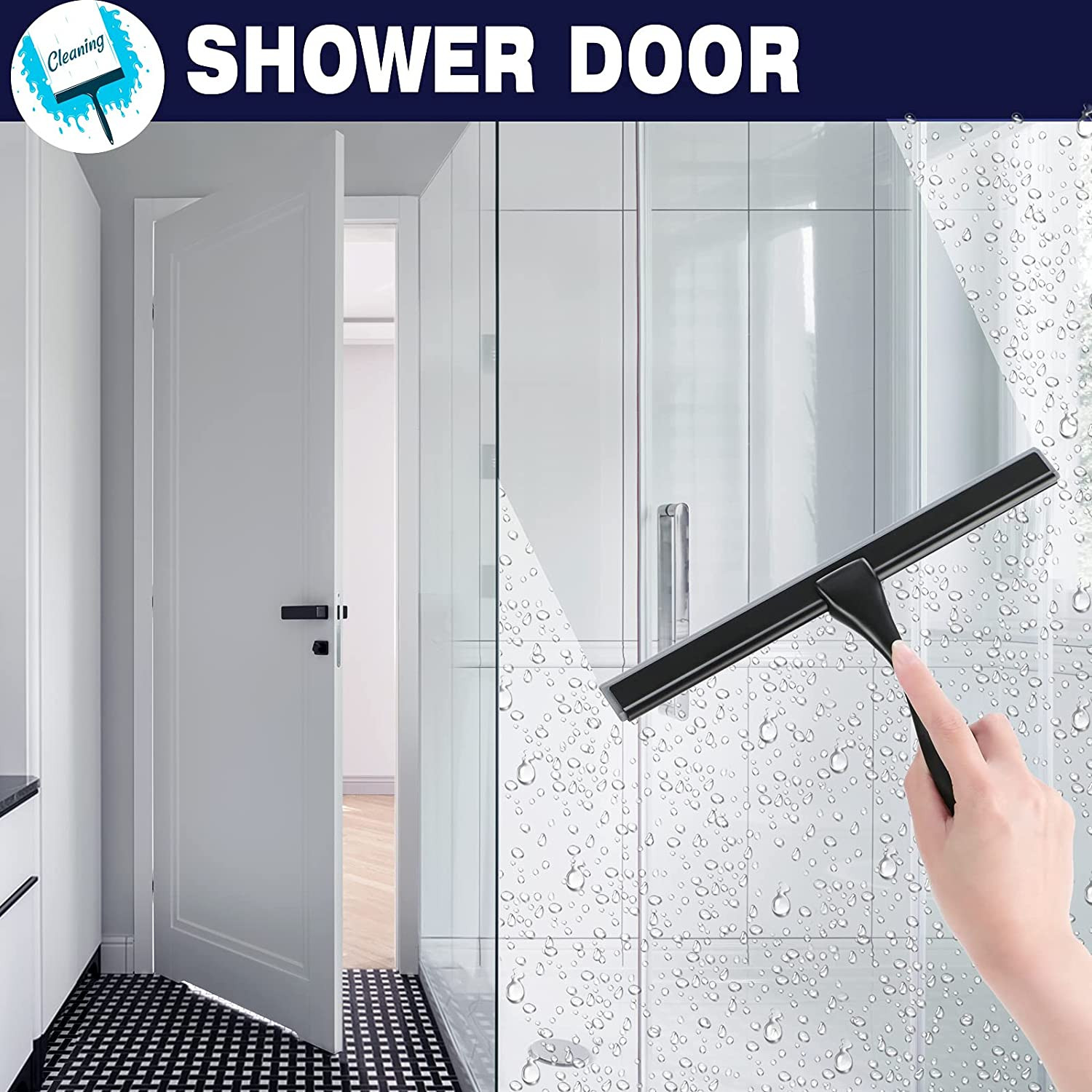 Shower Squeegee, 10-Inch Matte Black Squeegee, All-Purpose Stainless Steel Squee