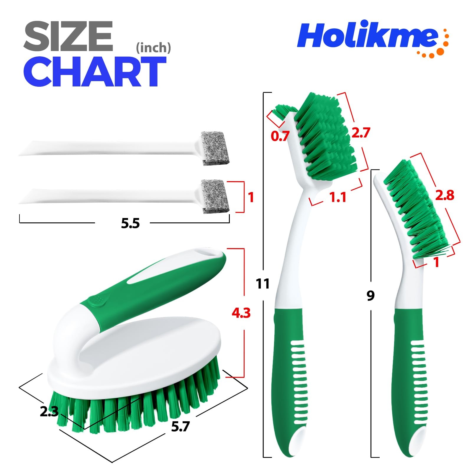 Holikme Deep Cleaning Brush Set, 5 Brushes for Kitchen, Bathroom, Tile, Grout