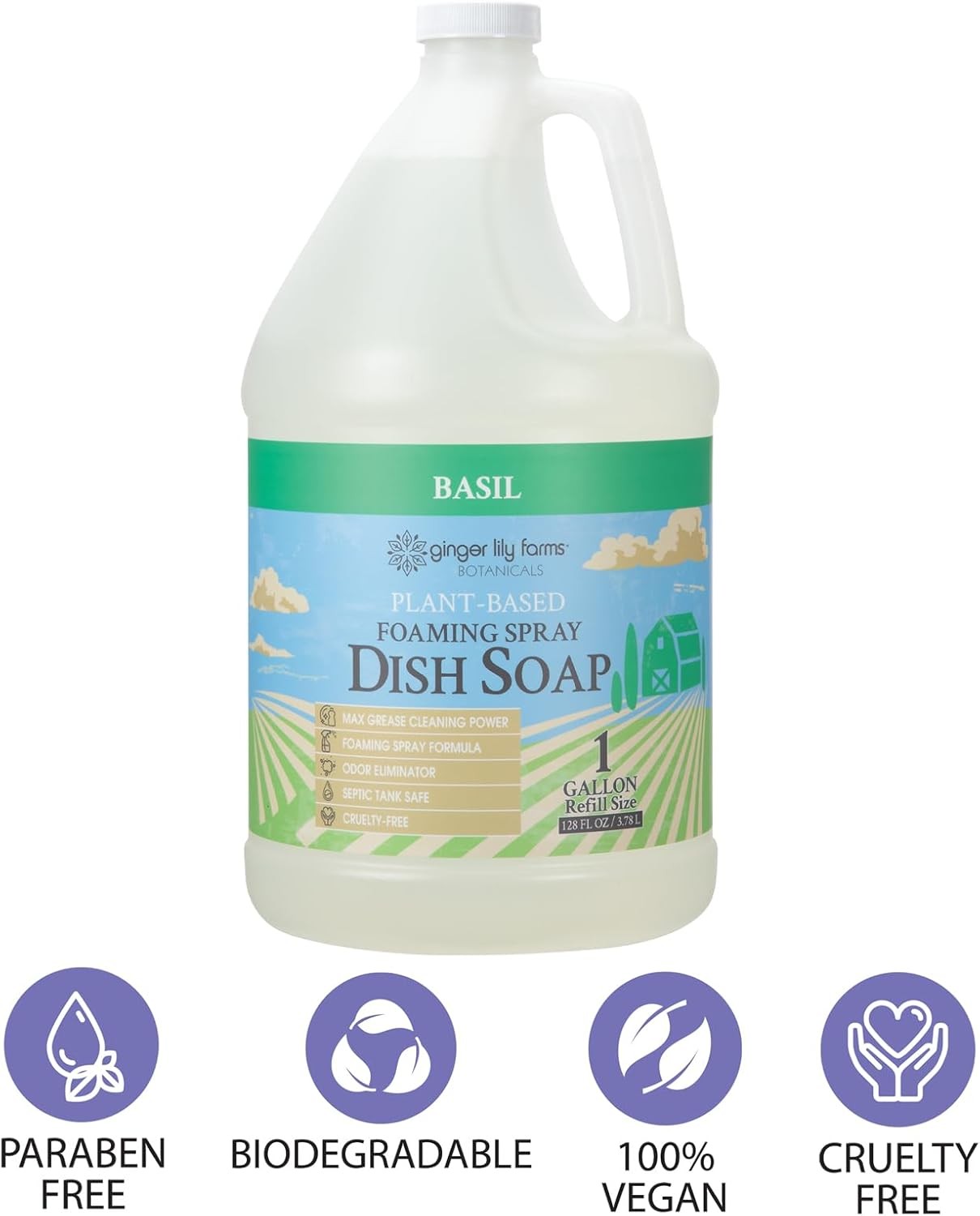 Botanicals Foaming Dish Soap Refill – Plant-Based, Basil Scent, 1 Gallon