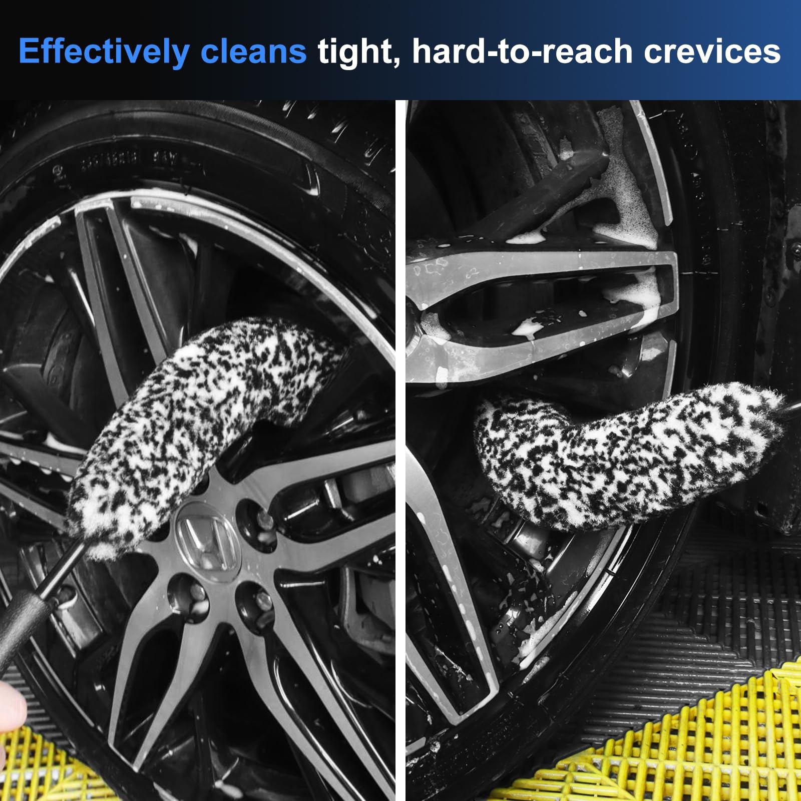 Car Wheel & Tire Brush , Wheel Cleaner Brush, Soft & Stiff Bristle Cleaning B…