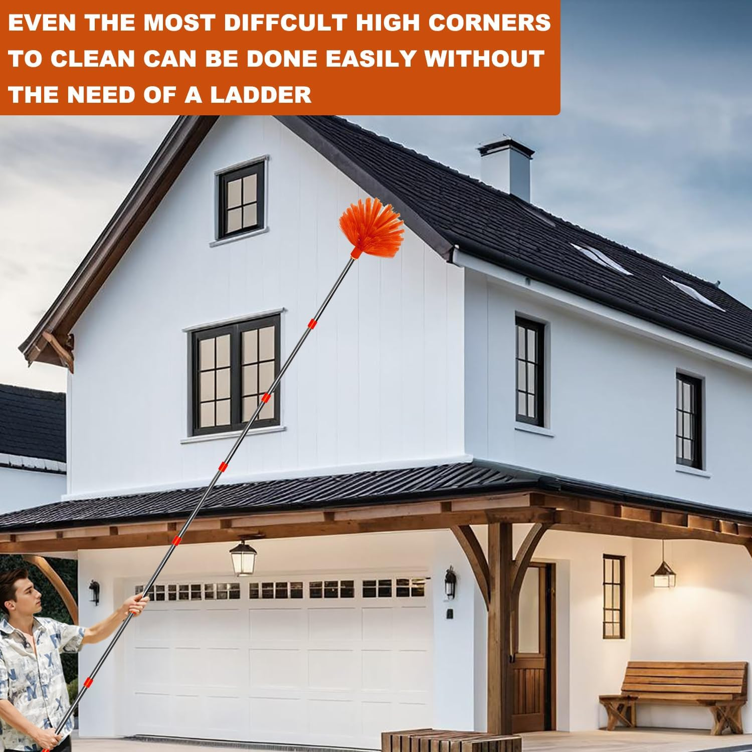 20 Feet High Reach Duster Kit with 2-14 Ft Extension Pole, Cobweb & Corner