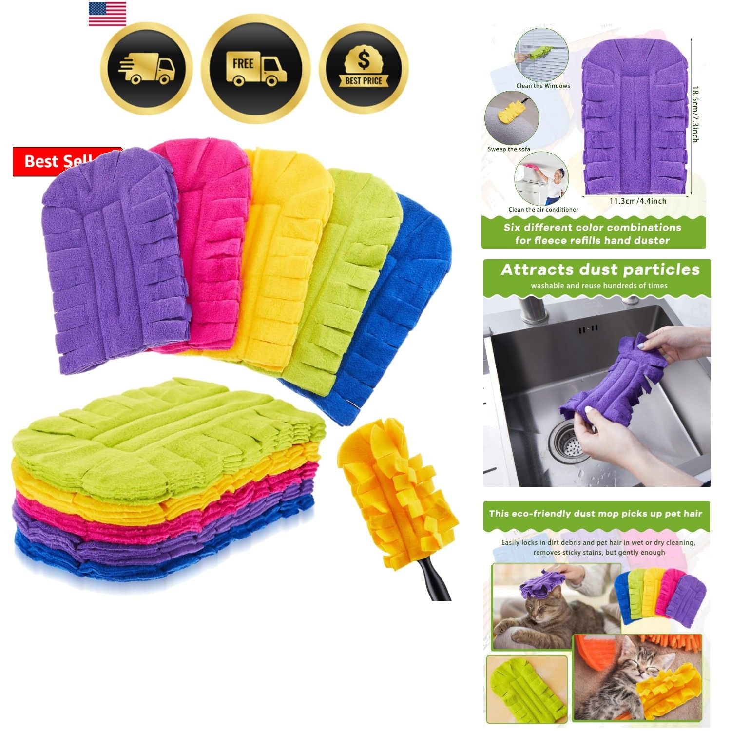 12 Pcs Duster Refill Reusable Fleece Duster Refills Feather Flat Dusters Mult…