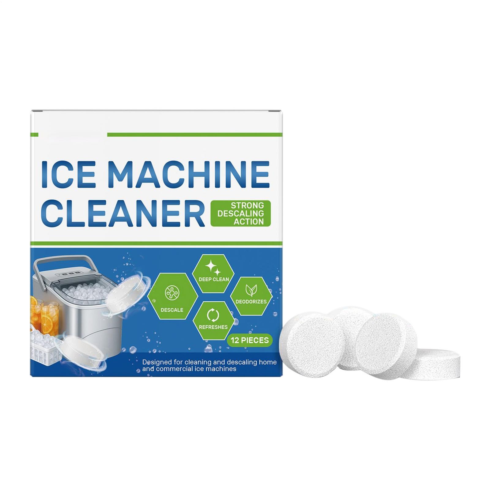 12 Pieces Ice Machine Cleaner Tablets Active Foaming Remover Deep Washer Cleaner