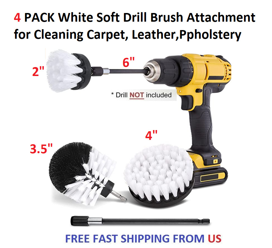 4 PACK White Soft Drill Brush Attachment for Cleaning Carpet, Leather,Ppholstery