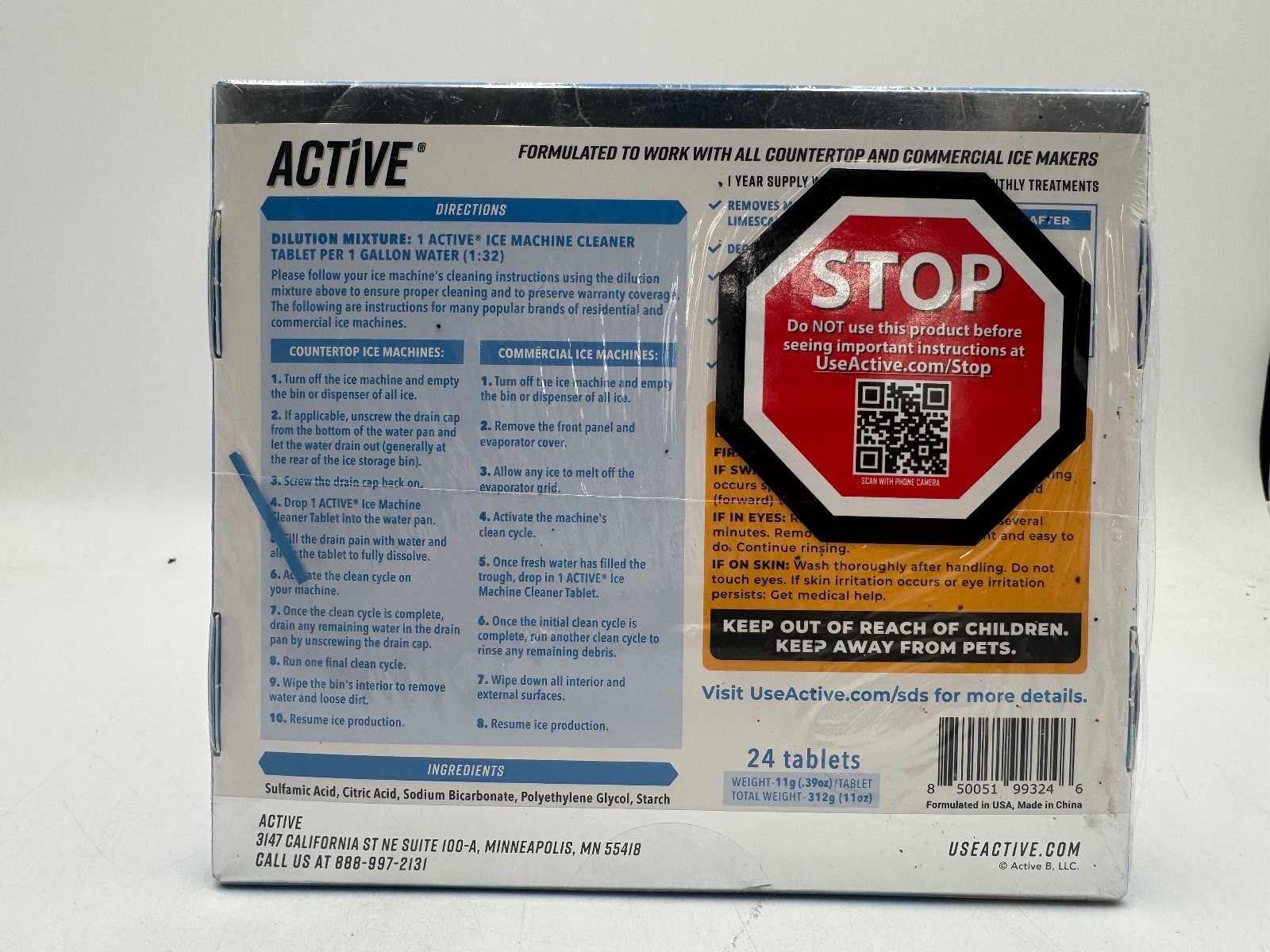 Active – ICE Machine Cleaner – 24 Pack – 12 Month Supply – SEALED