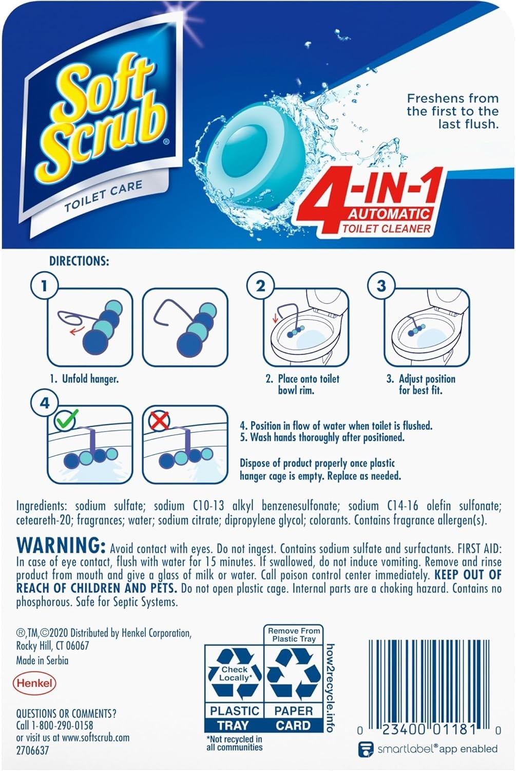 Soft Scrub 4-in-1 Rim Hanger Toilet Bowl Cleaner, Sapphire Waters, 2 Count