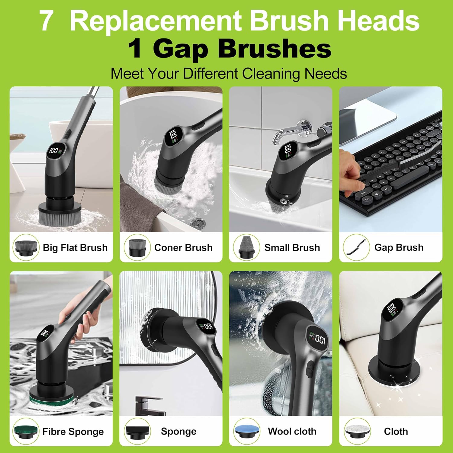 Wky-Electric Spin Scrubber – 10-In-1 Cordless Shower Scrubber & Cleaning Brush w
