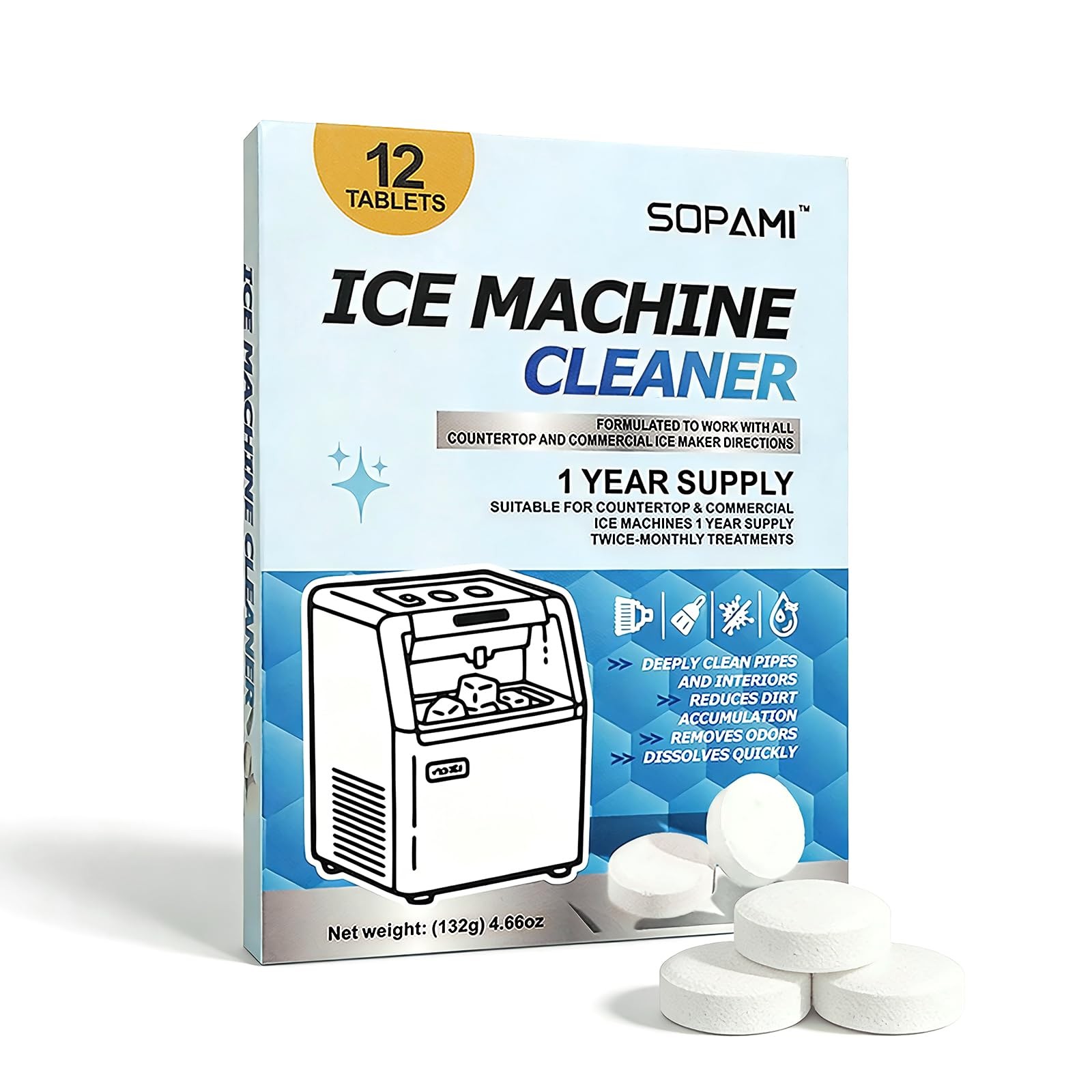 SOPAMI Ice Machine Cleaner and Descaler Tablets – 12 Pack Ice Maker Cleaner T…