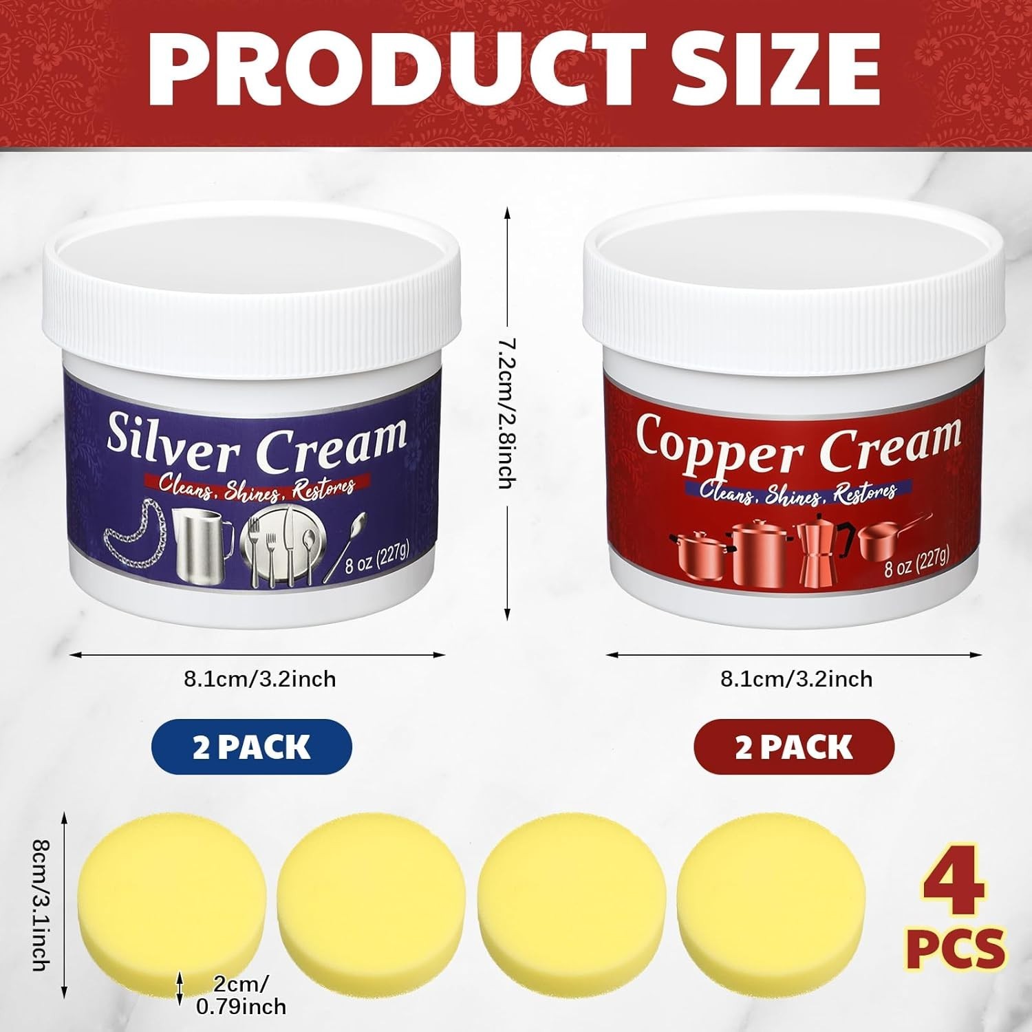 (4 Pack) 2pc Silver and 2pc Copper Cream Cleaner and Polish Cream – 8oz. each
