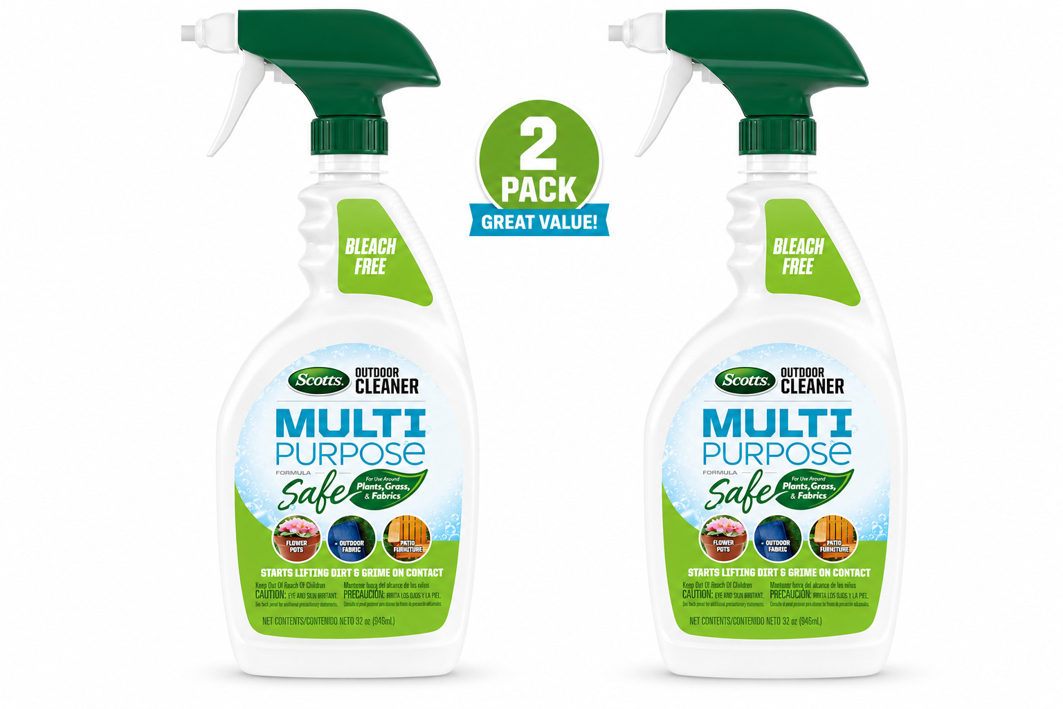Scotts Outdoor Cleaner Multi Purpose Bleach Free Spray 32 oz Ready to Use 2 Pack