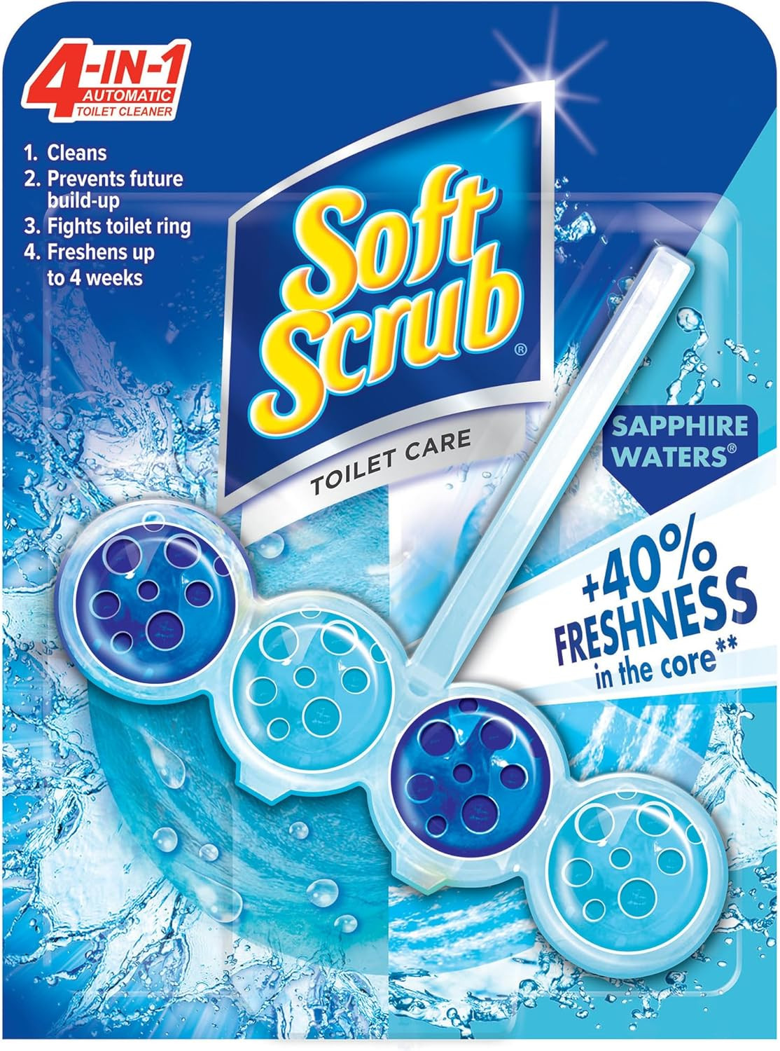 4-In-1 Rim Hanger Toilet Bowl Cleaner, Sapphire Waters, 6 Count
