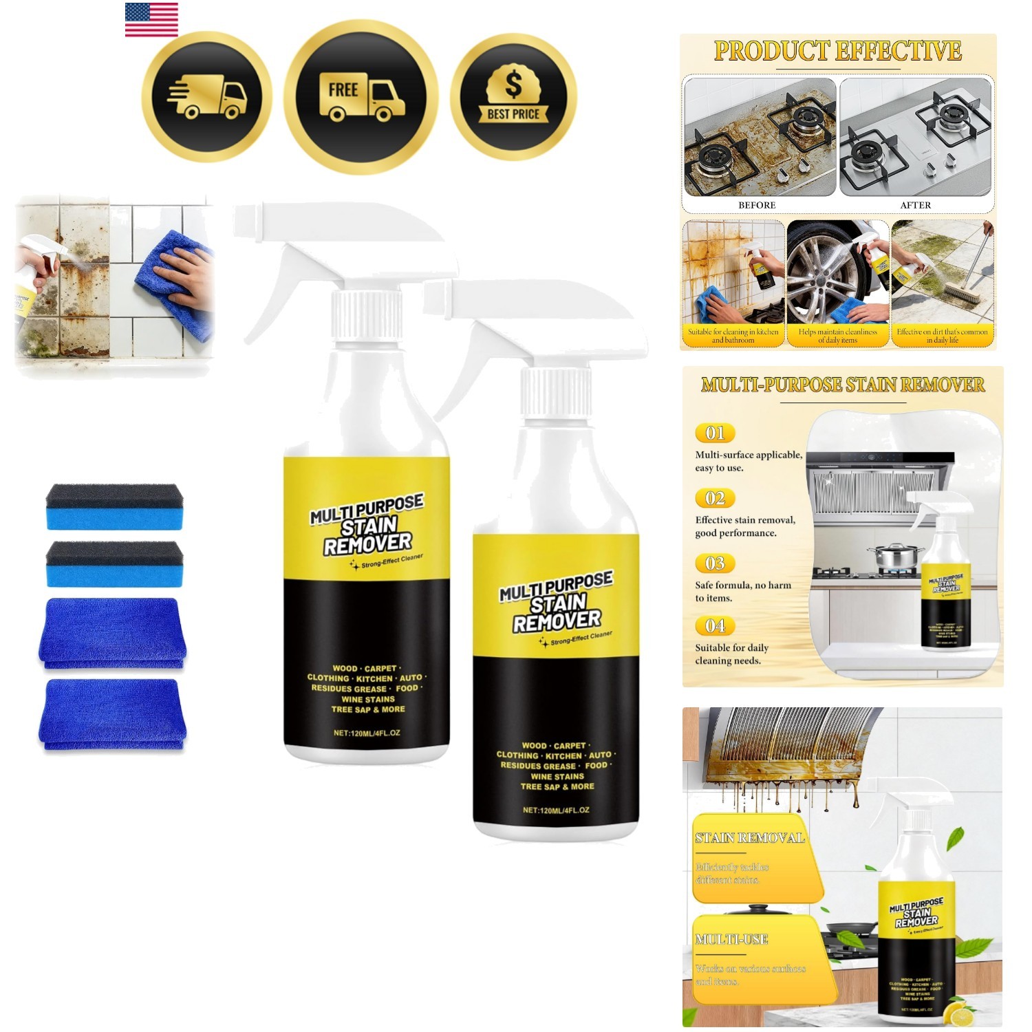 2PCS Spray Multi-Purpose Stain Remover, All Purpose & Stain Remover For Kitch…