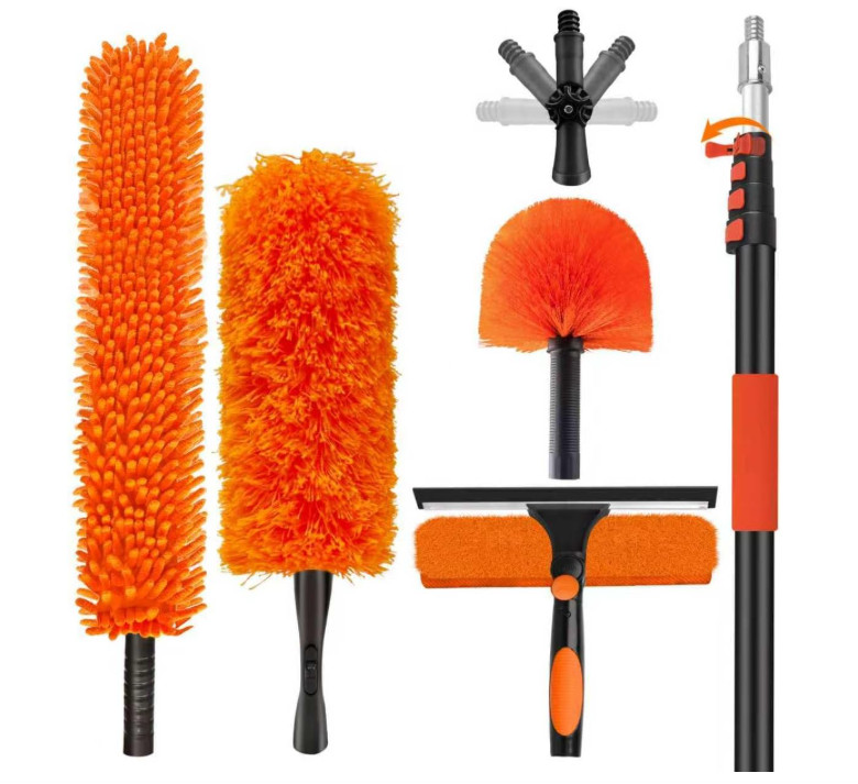 Kit Plumero Telescópico 26FT Limpieza Techo Alto Ventanas Ventilador 4 En 1