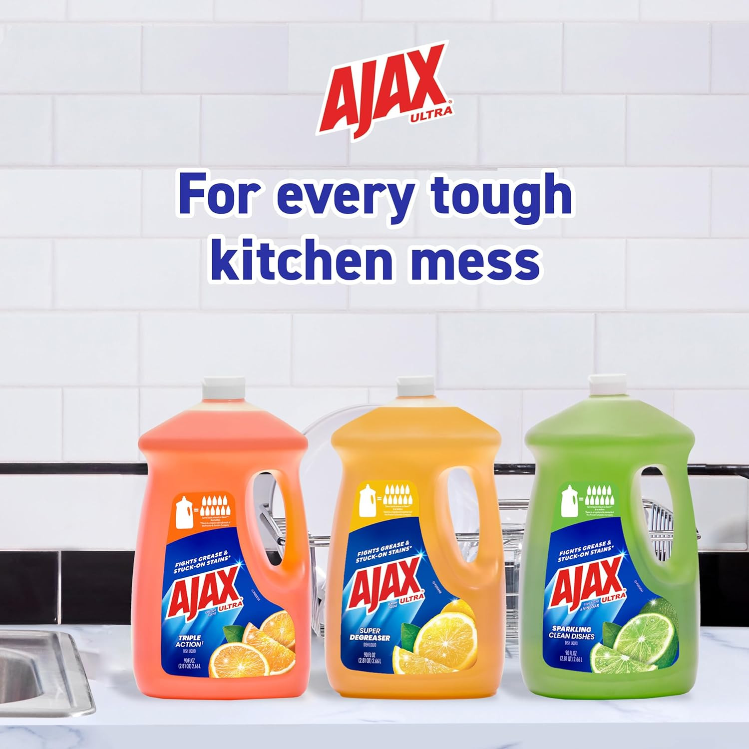 Ajax Ultra Dishwashing Liquid Dish Soap Refill, Vinegar and Lime Scent, 90 Fluid