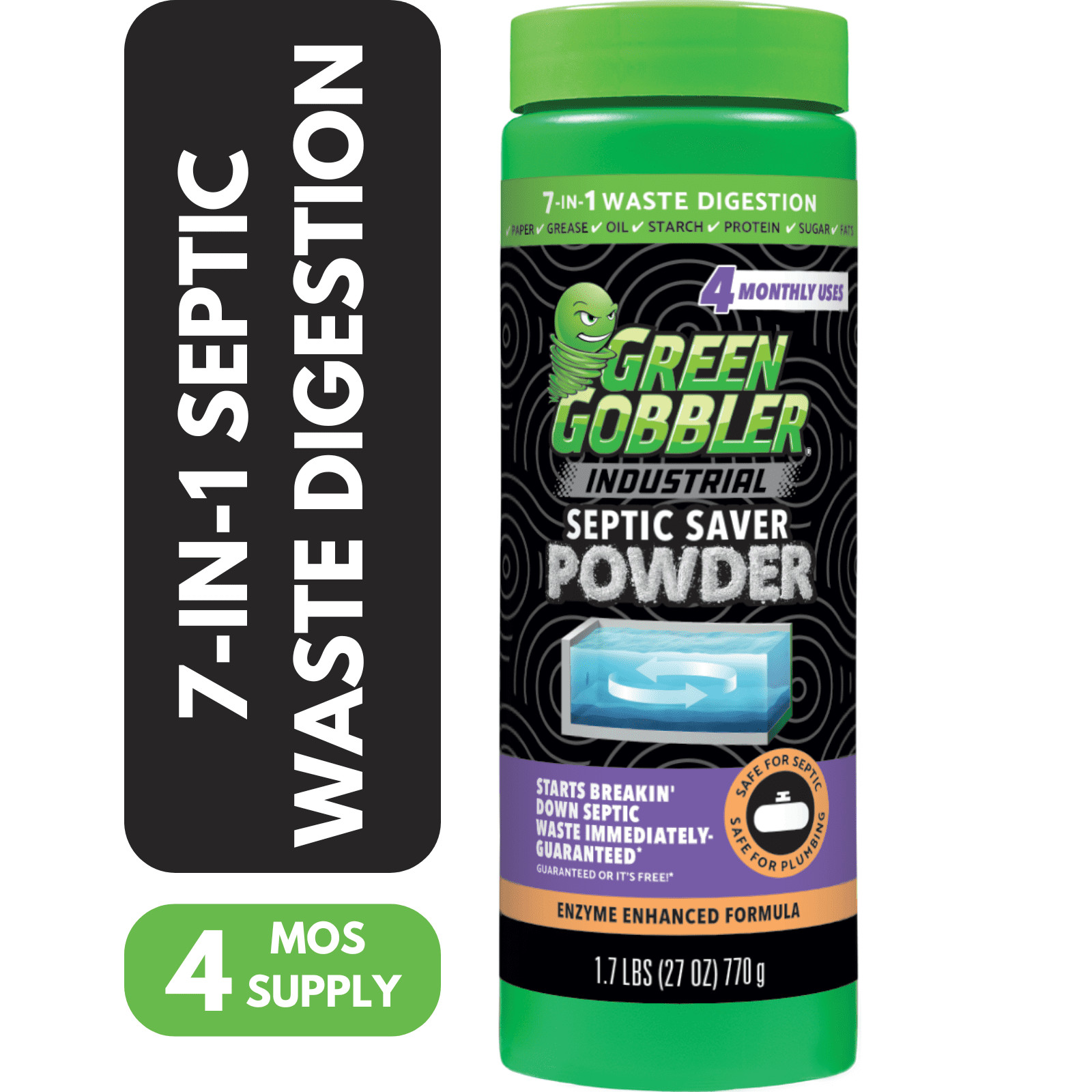 Industrial Septic Saver Tank Treatment Powder – 4 Monthly Doses, 1.7 lbs