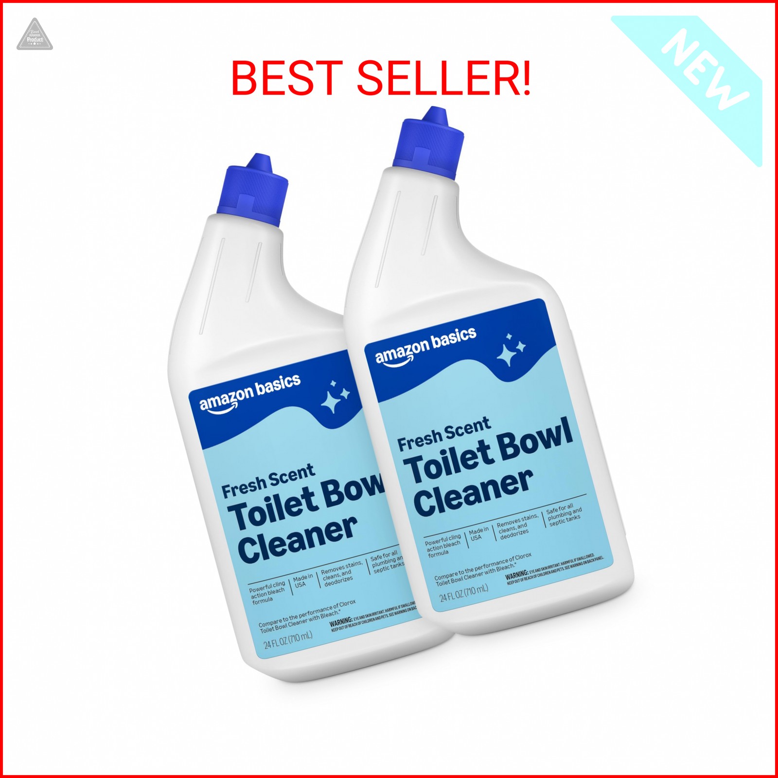Amazon Basics Toilet Bowl Cleaner with Cling Action Formula, Bleach, Fresh Scent