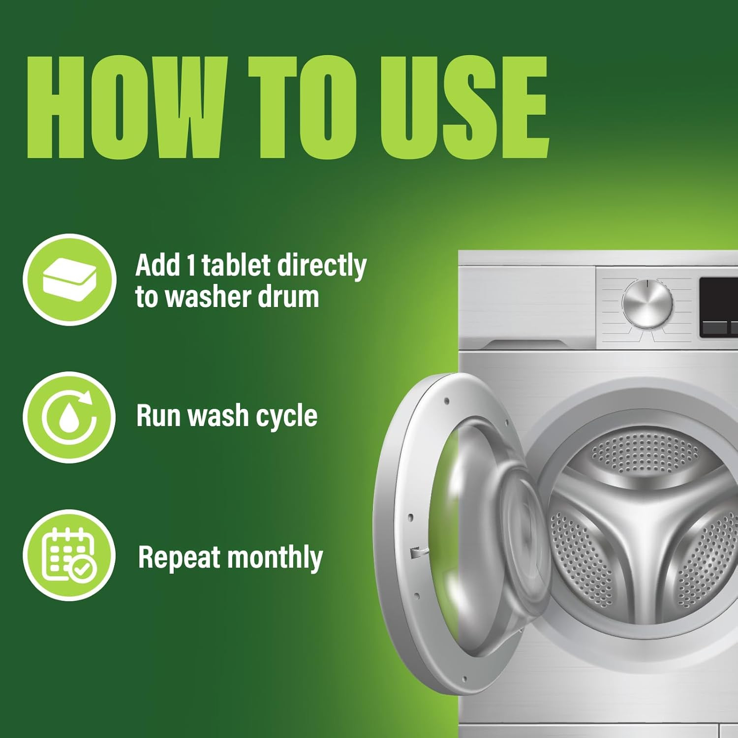Green Gobbler Premium Washing Machine Cleaner & Deodorizer Tablets with Pipe, Dr