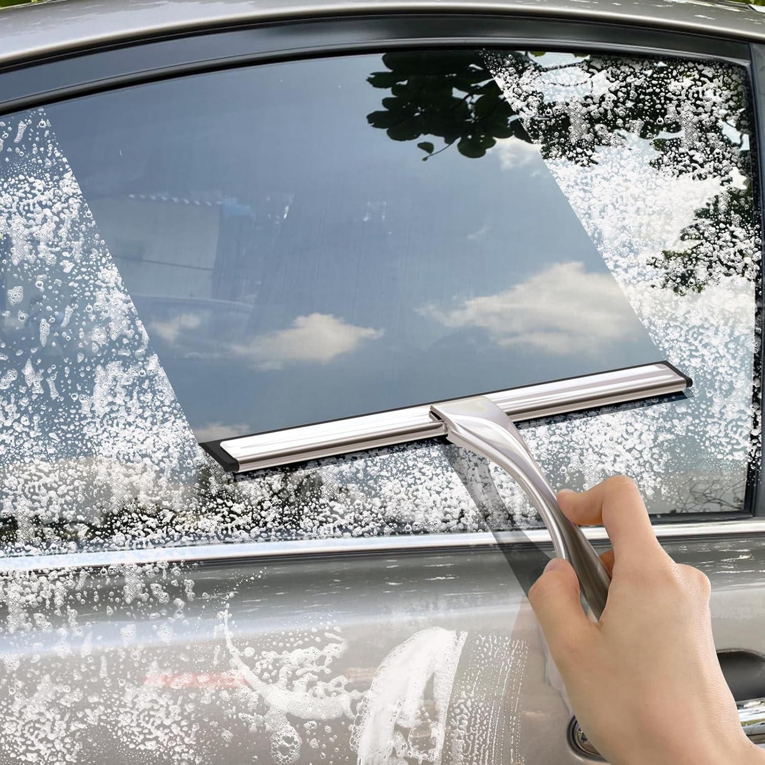 All-purpose Stainless Steel Shower Squeegee for Glass Doors with Adhesive Ho.
