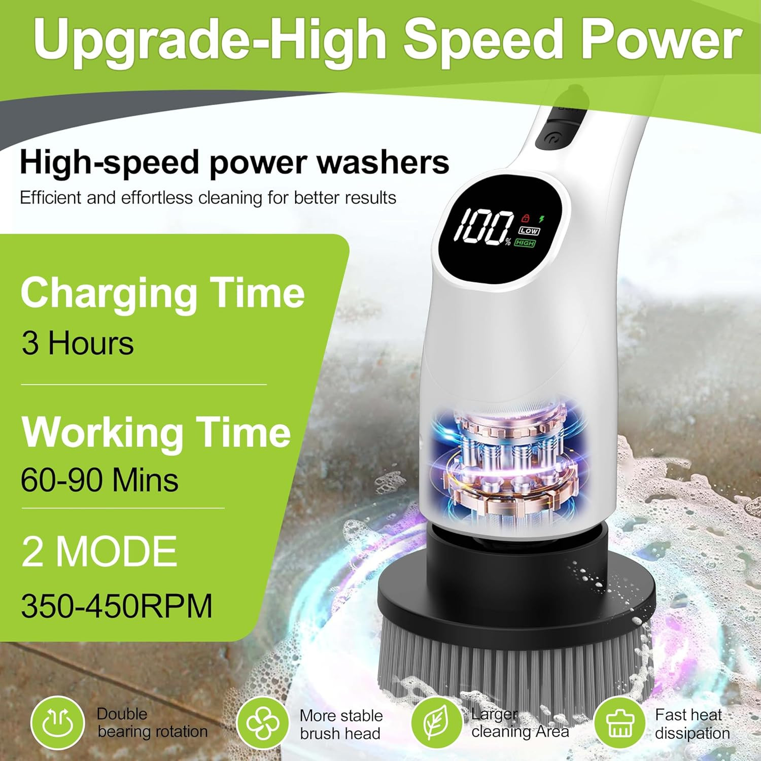 -Electric Spin Scrubber – 10-In-1 Cordless Shower Scrubber & Cleaning Brush with