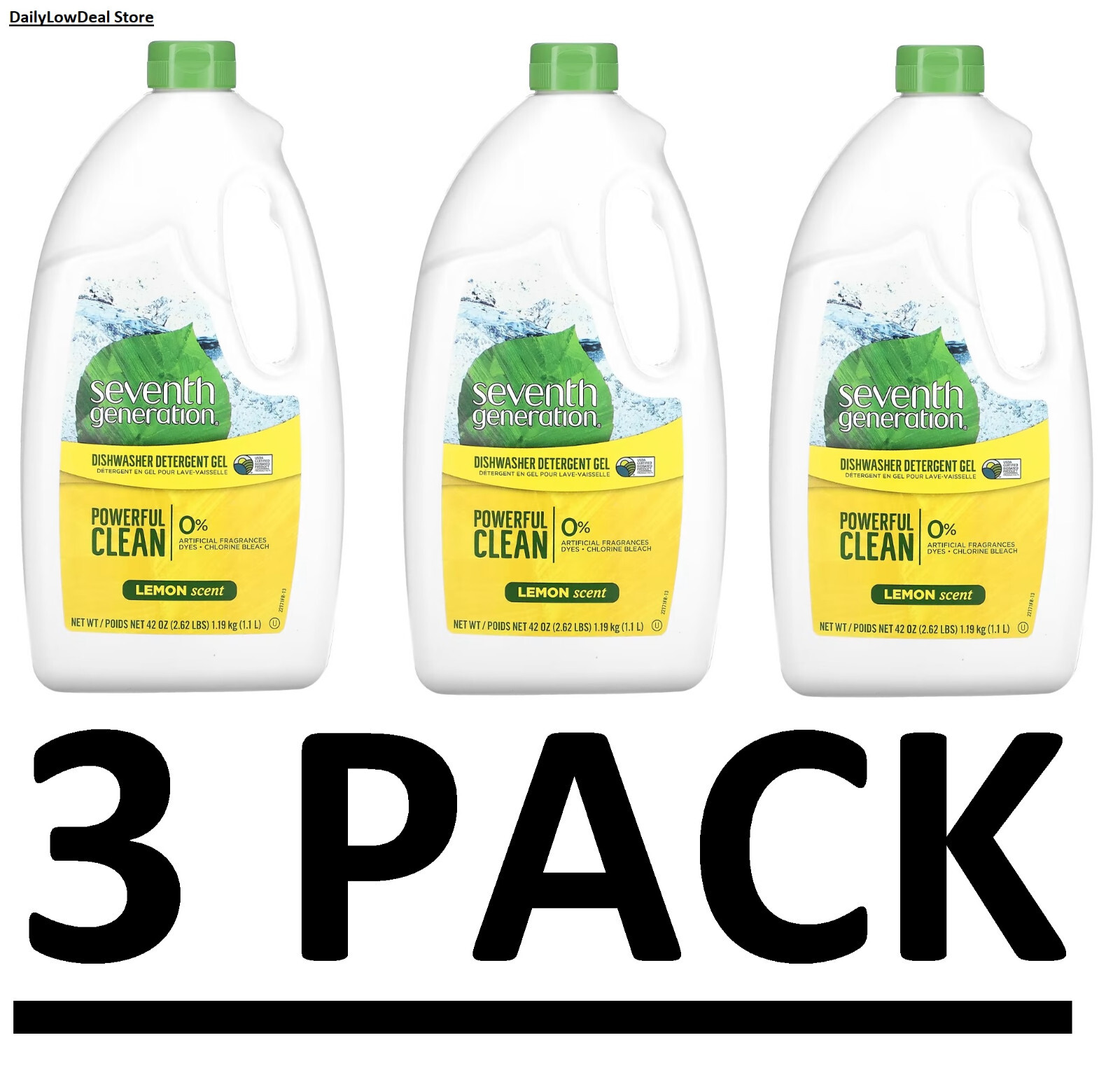 3 PACK Seventh Generation Lemon Scent Natural Dishwasher Detergent Gel – 42 oz ✅