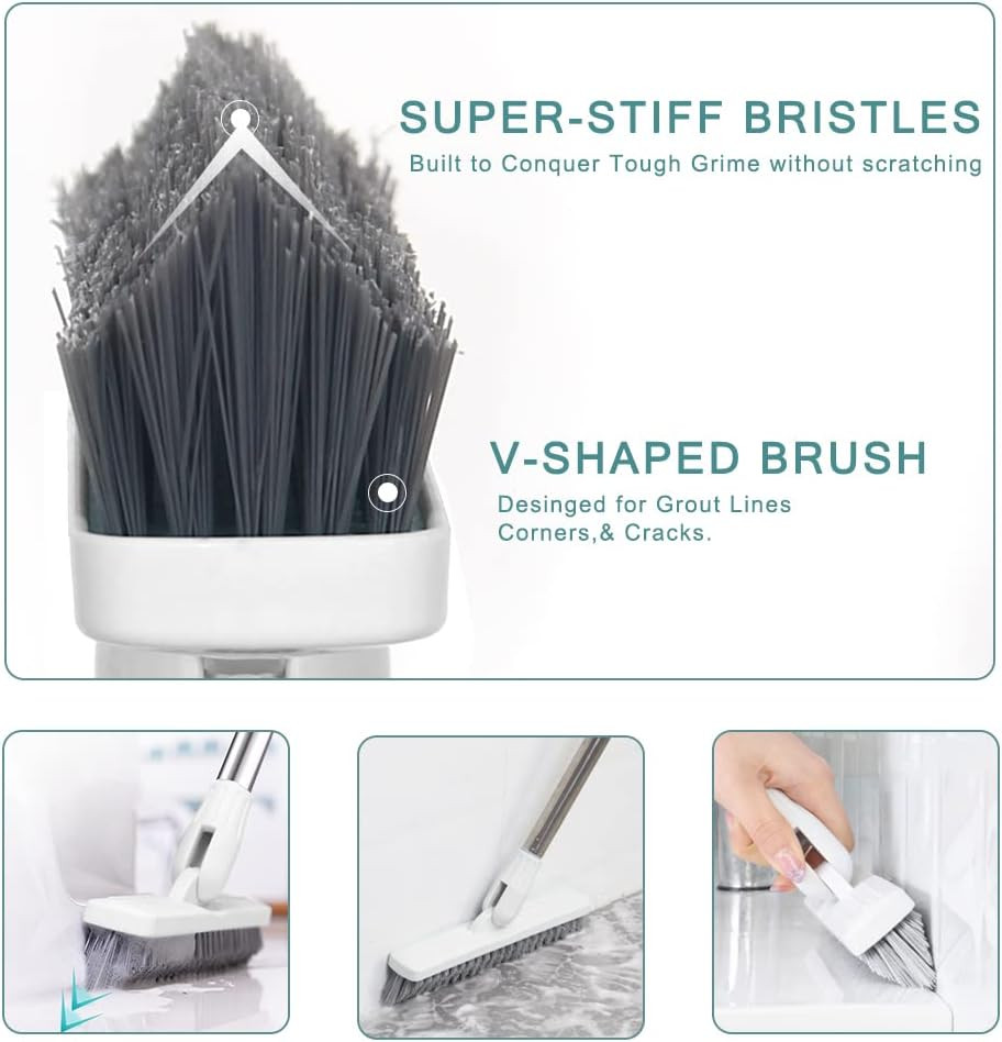Floor Scrub Brush Bathroom Long Handle Bathtub Push Broom Shower Tile Grout S…