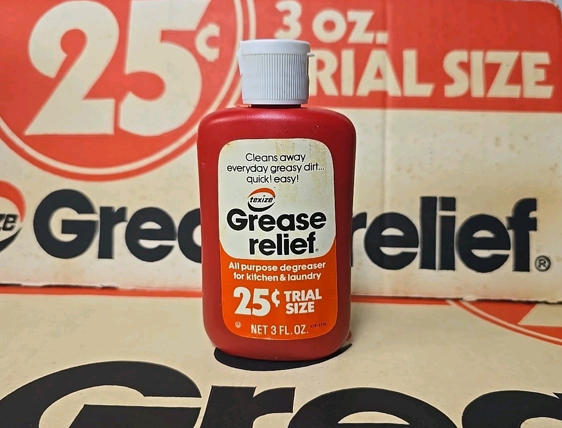Vtg 1976 Texize Grease Relief 3 fl oz All Purpose Degreaser Bottle Movie Prop