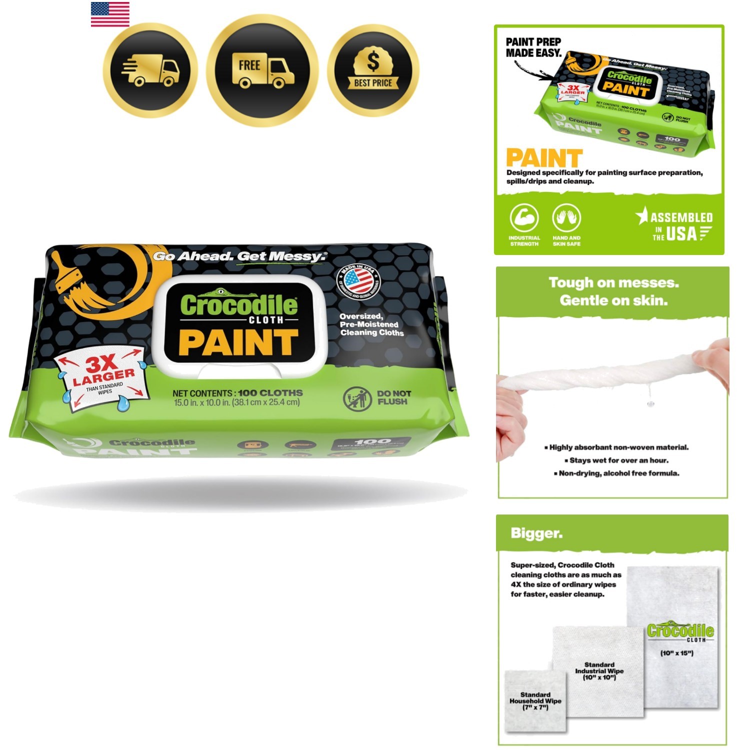 Paint Cleaning Wipes – 100 Count 15″ x 10″ Heavy-Duty Cleaning Cloths for Pai…