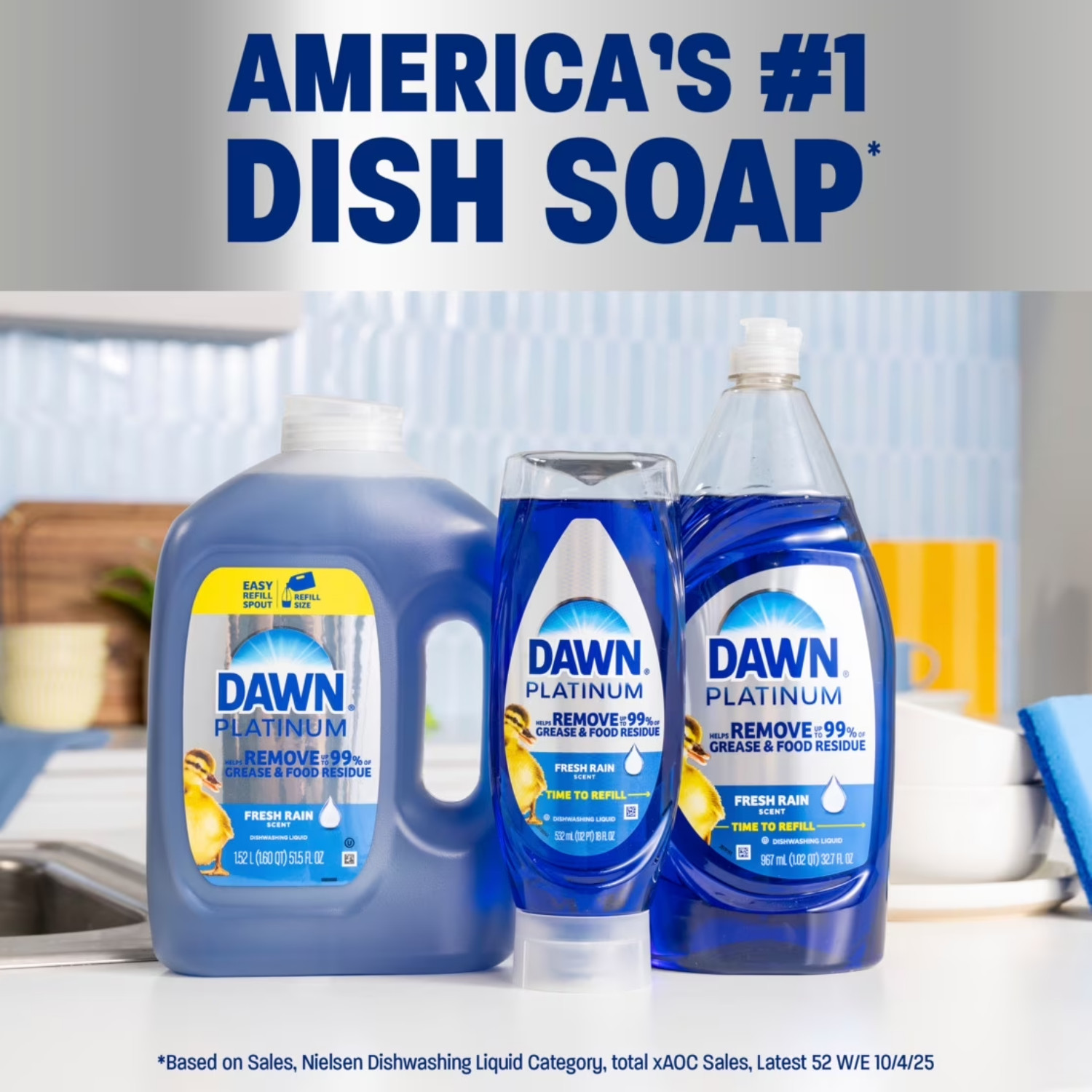 Dawn Platinum Dish Soap Refill Jug Fresh Rain 51.5oz Grease Cleaner