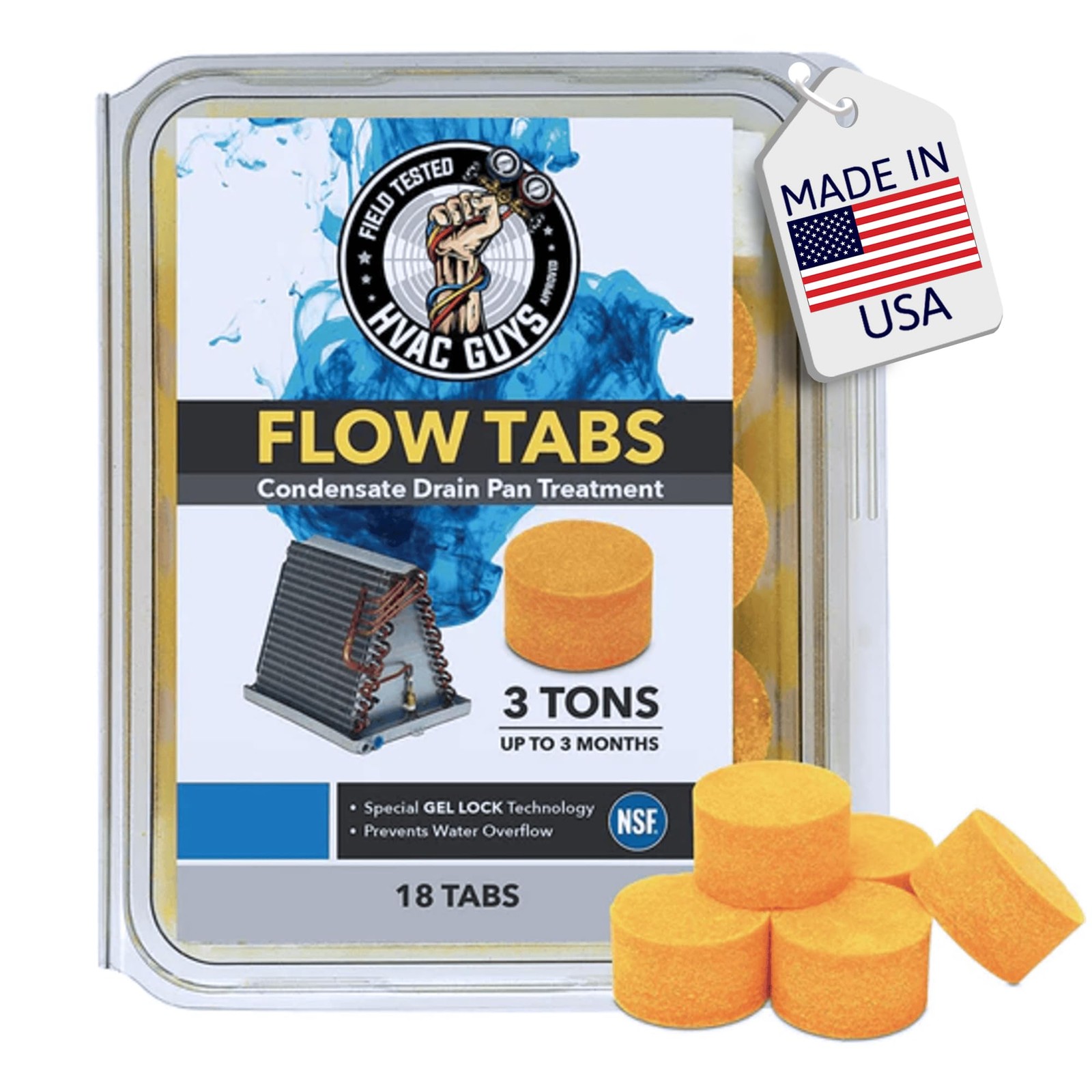HVAC Guys Flow Tabs with Gel Lock Technology – 18 Pack – Keeps Drain Pans Clean,