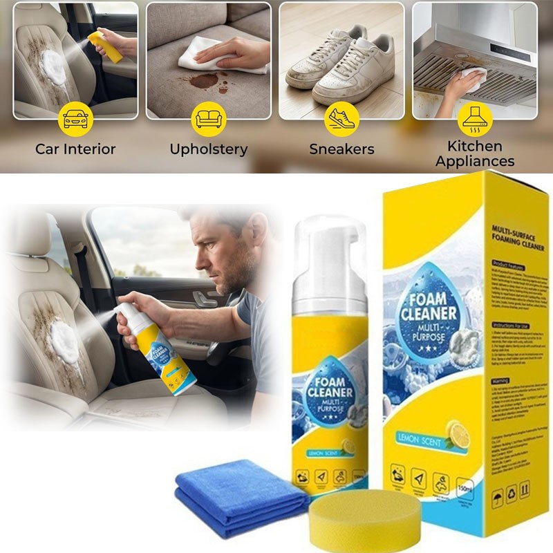 4-in-1 Multi-Enzyme Foam Cleaner, All-Purpose Spray 5oz with Sponge & Towel