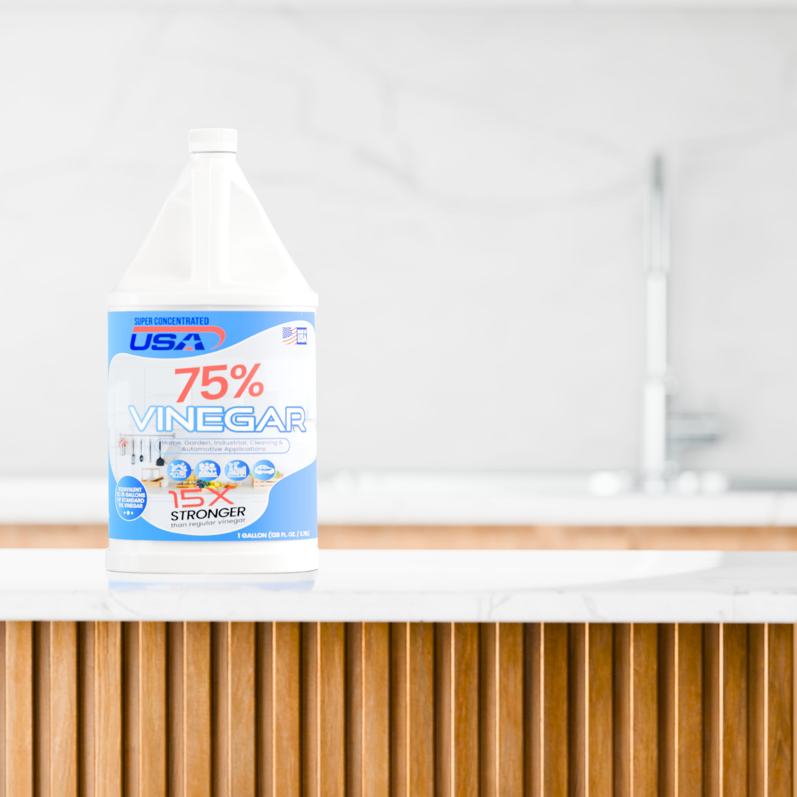 Super Concentrated USA 75% Pure Vinegar – Dilutes to 15 Gallons – 15x Power