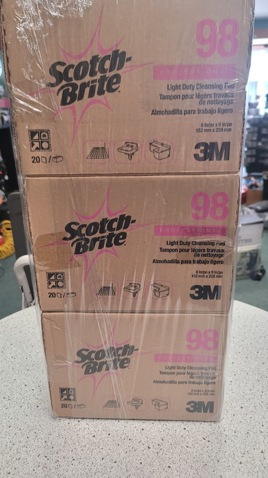 60 Pads 3M Scotch-Brite #98 6″ x 9″ White Light Duty Cleaning Scrubbing 3x Boxes
