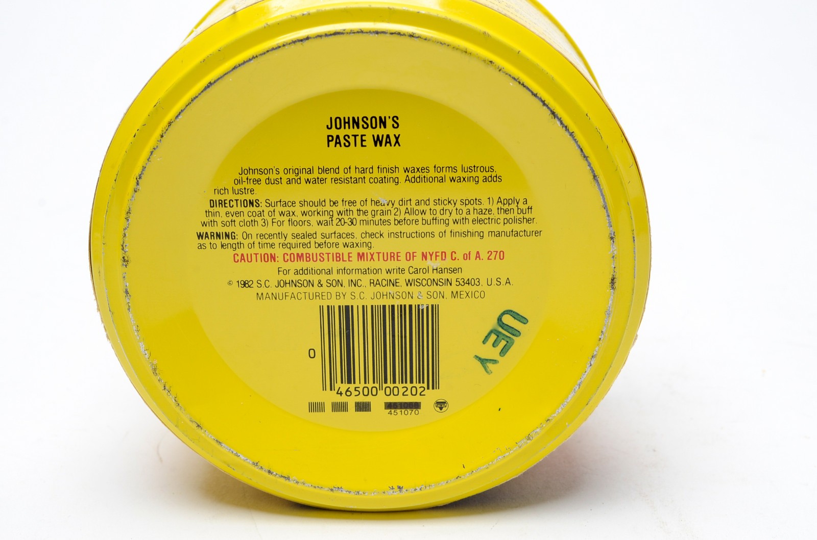 Johnson Paste Wax Original Formula 1 lb Metal Tin 1982 Nearly Full Discontinued